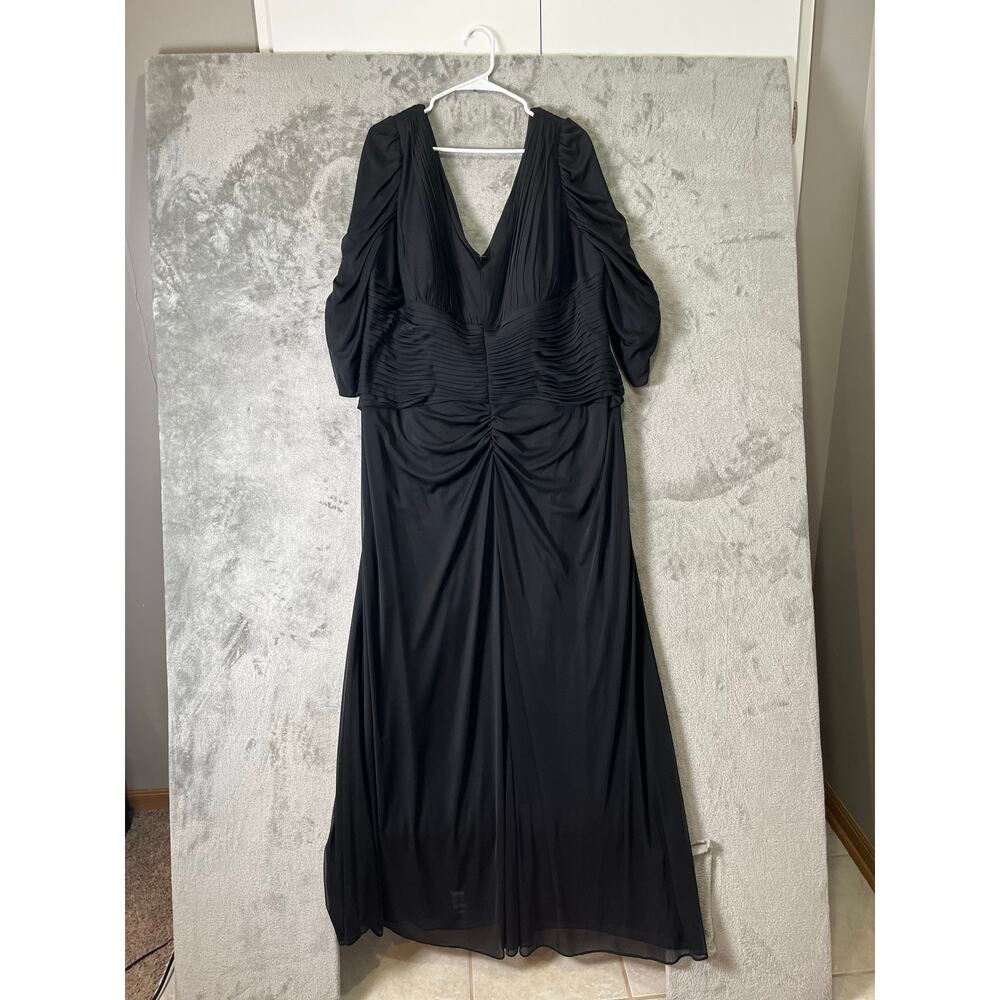 Alex Evenings Black Ruched Chiffon Evening Gown 24W Formal Mother of the Bride